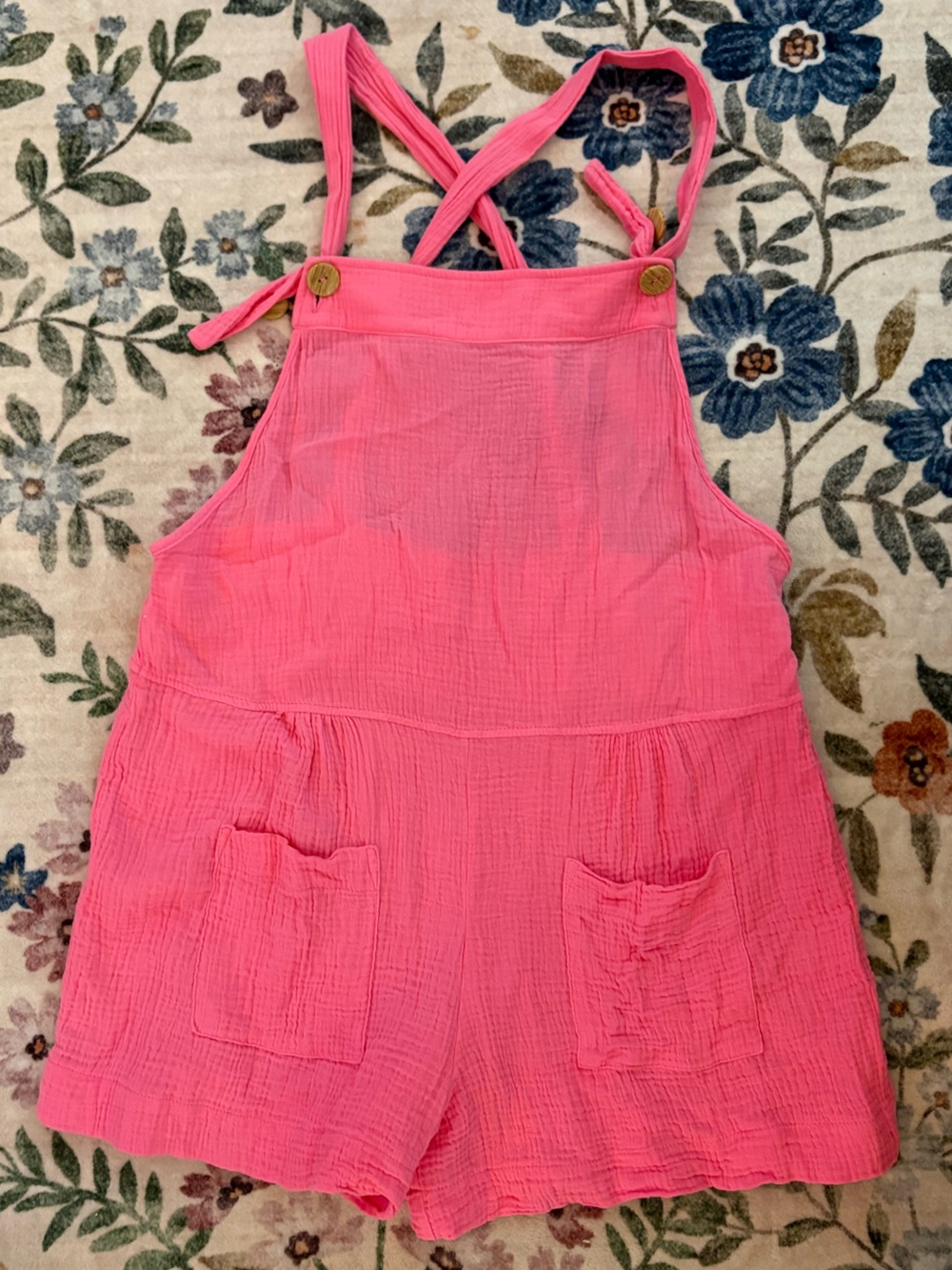 Ces Femme Hot Pink Gauze Overall shorts with Tie Straps